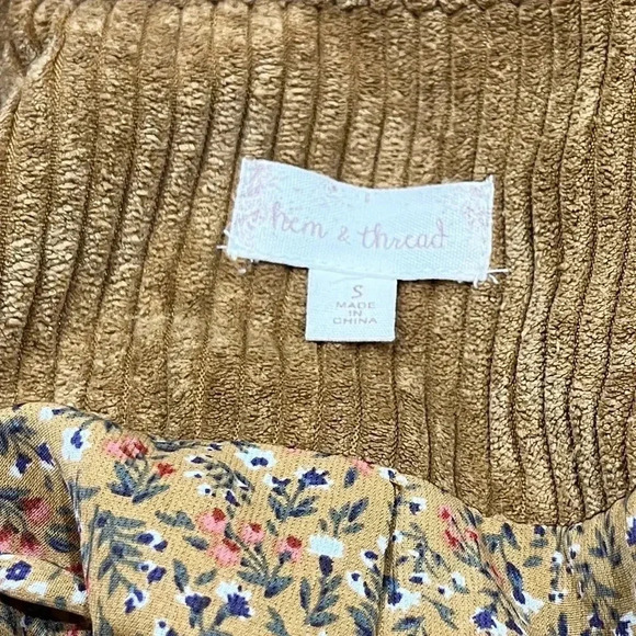 Hem and Thread Corduroy, Floral lined, Double breasted, blazer, jacket w pockets - Picture 13 of 14